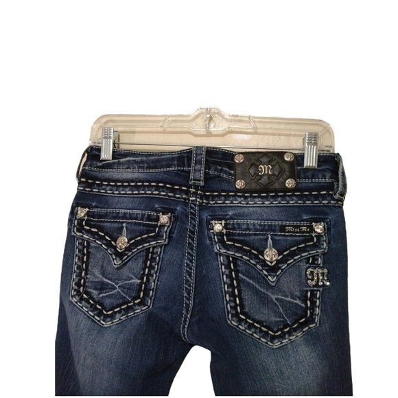 Miss Me Womens Mid-Rise Bootcut Flare Rhinestone Embellished Bling Blue Jeans 26 - Picture 2 of 12
